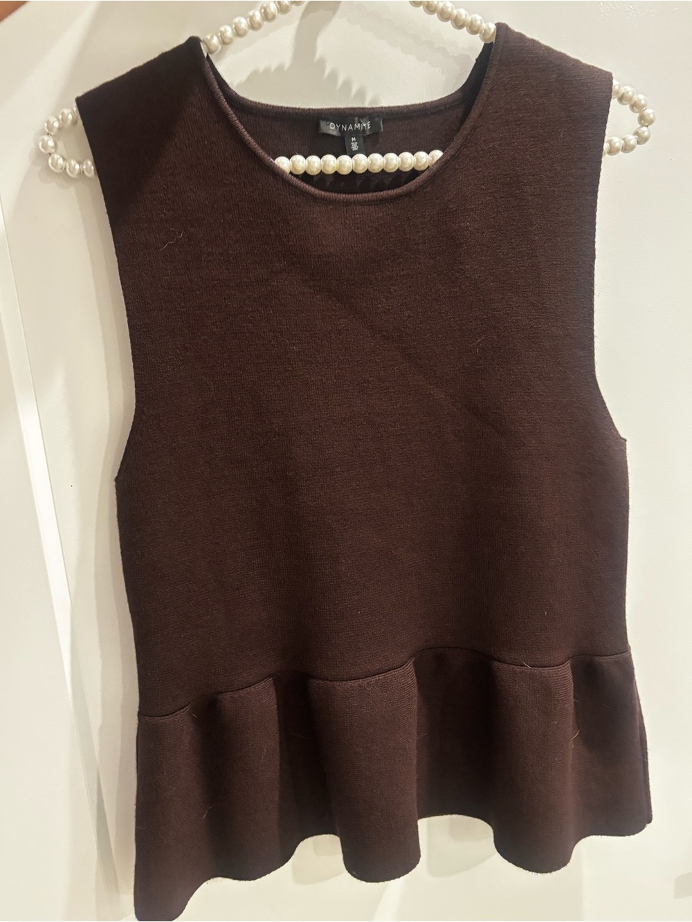Dynamite Dark Brown Sleeveless Peplum Knit Tank